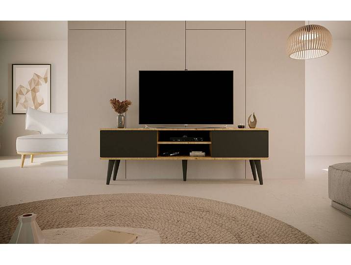 Meuble TV Babydreams 160 x 35cm Beige/Noir/Imitation chêne/Noir
