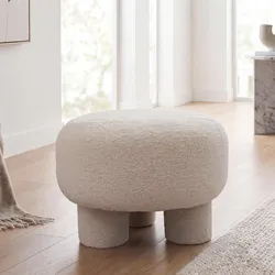 Hocker MCW-Q49, Sitzhocker Ottomane Polsterhocker Pouf, Stoff/Textil Bouclé (200g/m2) 55cm ~ creme