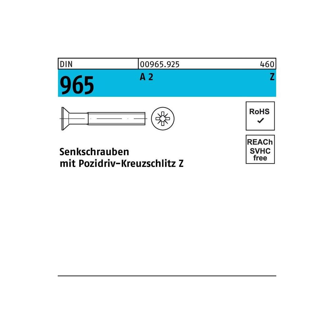 Sandisk DIN 965 Form CZ Senkkopfschraube M10x16 Edelstahl A2 blank PZ (009659250100016)