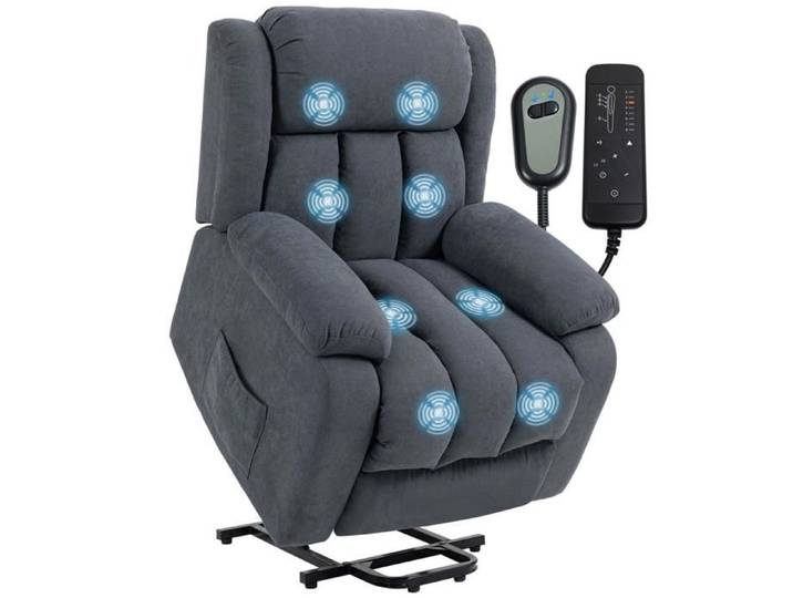 Aide au Lever et Confort Fauteuil Releveur Électrique Massant Inclinable 135° Télécommande 93x91x103cm Gris Foncé