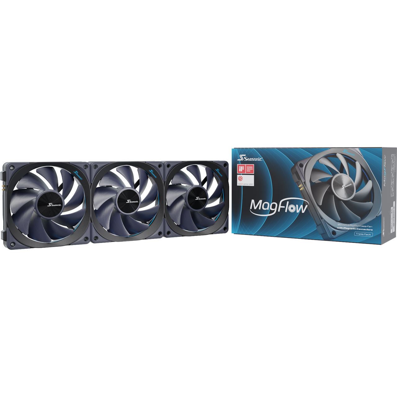 Seasonic MagFlow 1225 PWM 3er-Pack 124.2x120.2x26.6mm 600-2000 U/min 9.9-33.78 dB(A) schwarz