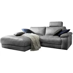 KAWOLA Sofa LOLA Ecksofa Stoff grau mit motorischer Relaxfunktion Recamiere links