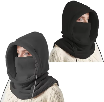 Multisell Products Hub Motorcycle Riding Unisex Winter Balaclava Knit Hood, Windproof Mask With Drawstring, Warm Knitted Cap For Cold Weather black