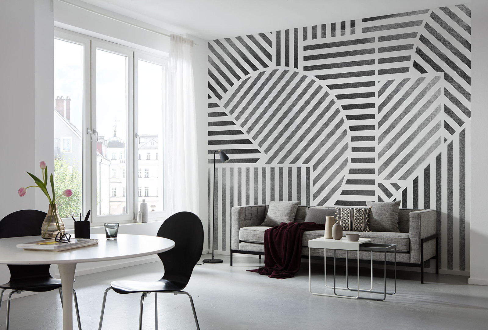 home24 Fotobehang Jeux de Lignes Abstract Modern Zwart Wit Grijs B: 300 cm, H: 250 cm