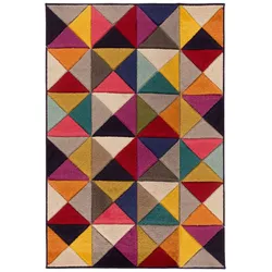 Designer-Teppich in lebhaften Farben, Geometrischer Muster, `Meon Ben`. 120x170 cm | Kadima Design