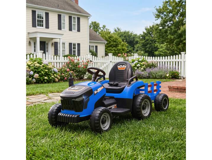 AIYAPLAY Tracteur Électrique Enfants avec Remorque Bleu