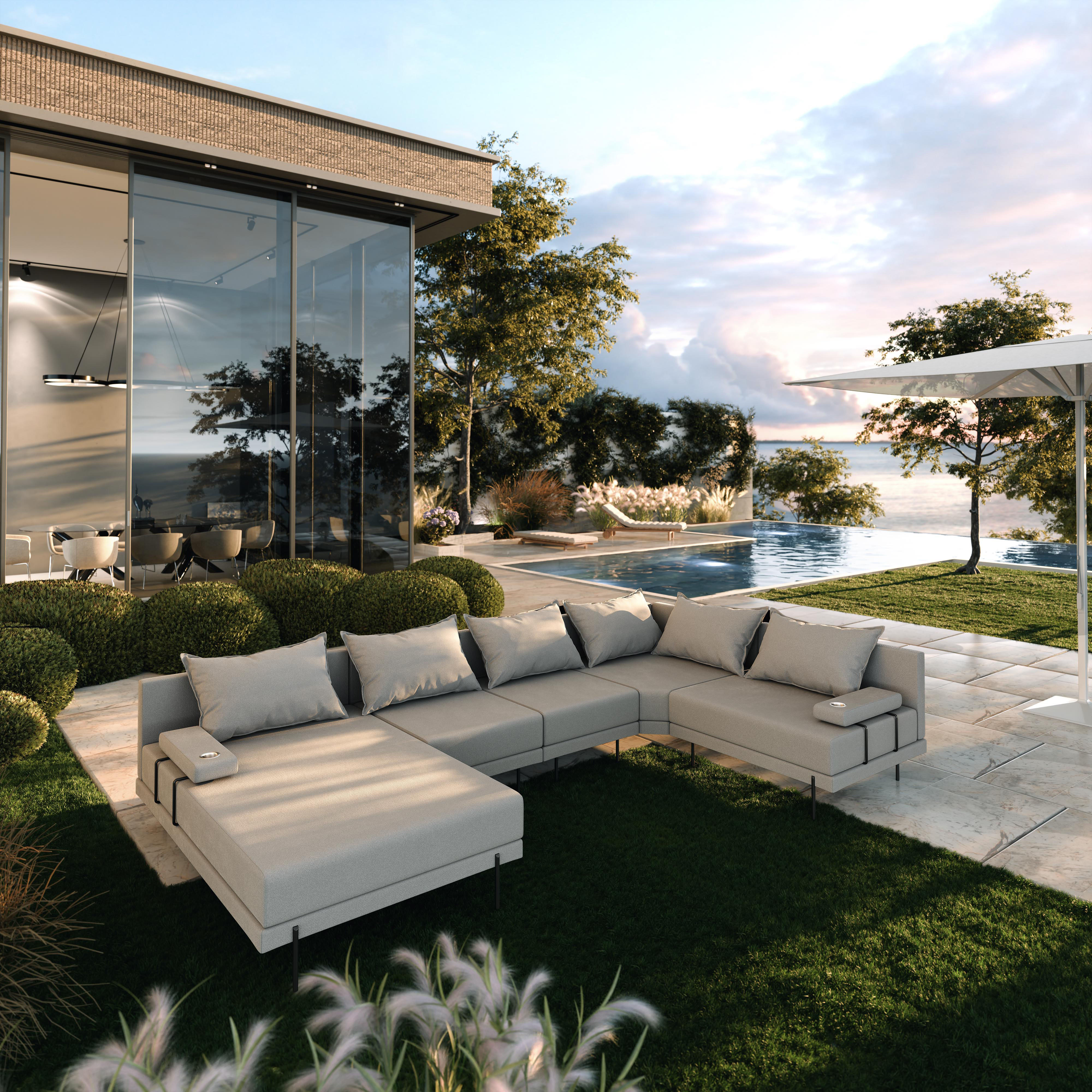 TRADA Gartenecksofa Bahama XL Grau Rechts 370x175 cm Gartenmöbel set Wasserabweisend Stoff