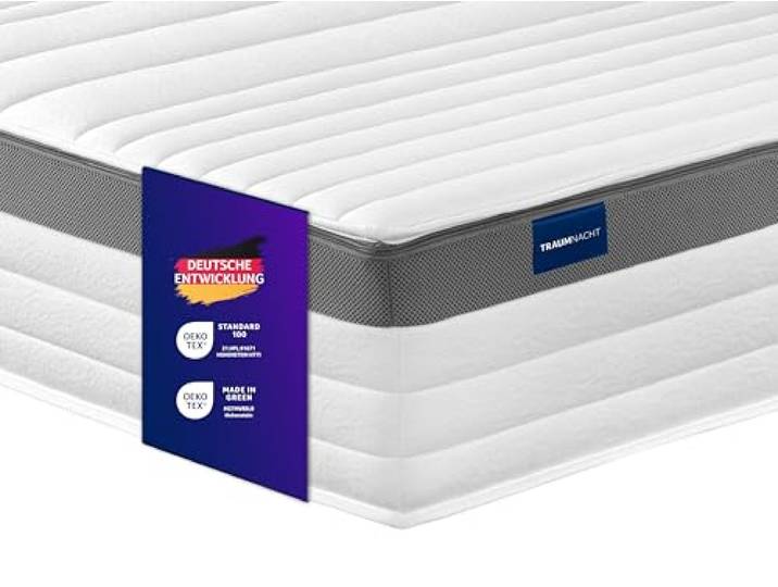 Traumnacht Premium Taschenfederkernmatratze I orthopädische7-Zonen Tonnentaschenfederkernmatratze I 21 cm hoch, Härtegrad 3 (H3) I Made in EU I 160 x 200 cm