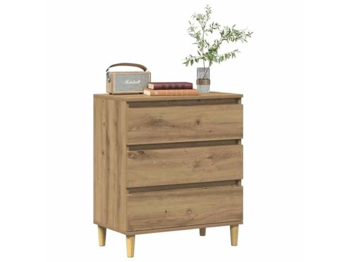 KTHLBRH Sideboard Eiche Handwerk 60 x 35 x 70 cm mit 3 Schubladen Robuste Tischplatte, Füße aus Holz und Metall, einfache Reinigung, inklusive Wandbefestigung