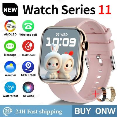 Inspired Finds S11 AMOLED Smart Watch GPS Call Waterproof Fitness Tracker For IOS Android gold Steel+strap