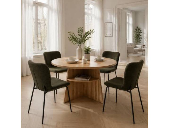 Esszimmer Set – ausziehbarer Tisch + 4 Stühle, 110-150cm, Natur (Dunkelgrün)