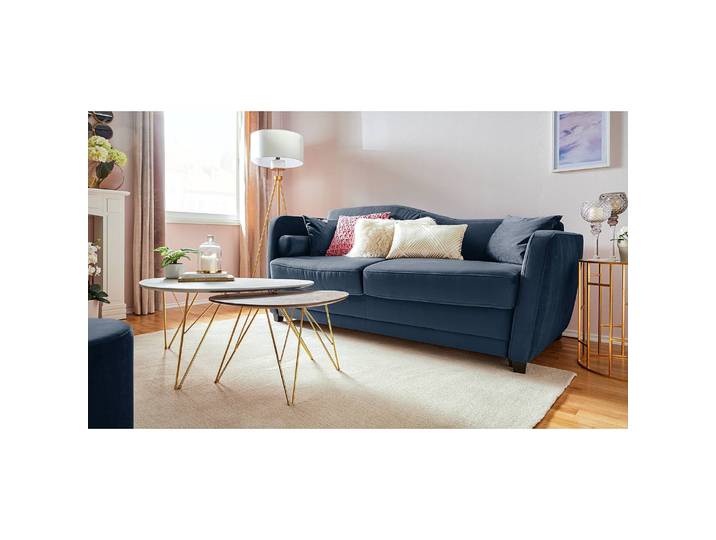 Schlafsofa Teresina mit Matratze Blau/Marineblau Samt 212cm Ausrichtung links Glamour