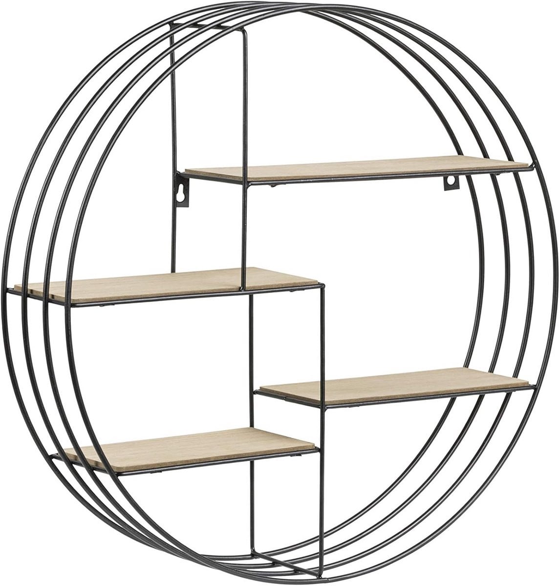 Zwart Metalen Wandrek Rond met 4 Planken - Industrieel Wanddecoratie