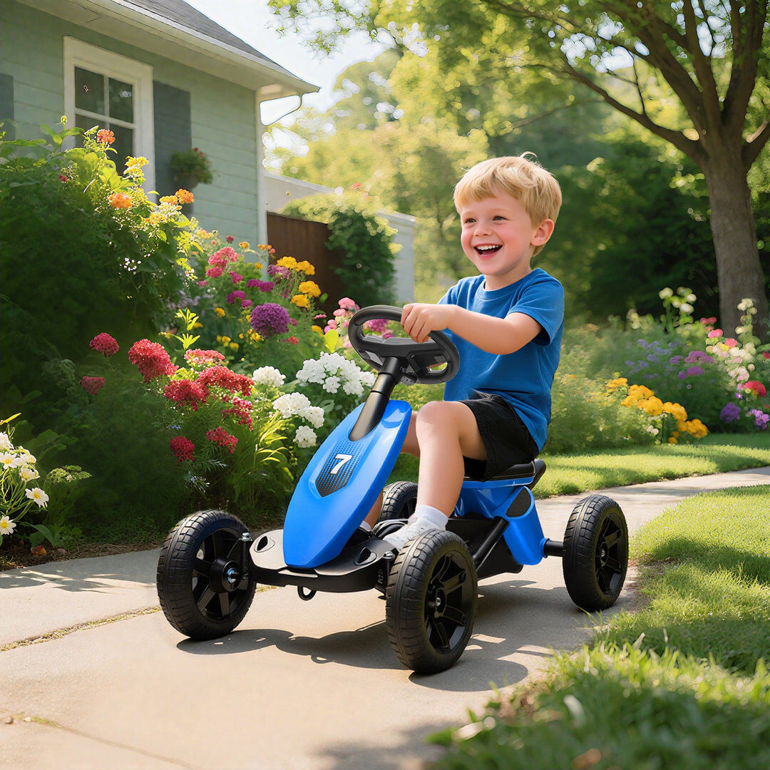 Zoomie Kids AIYAPLAY Pedal Go-Kart for Kids with Silent EVA Wheels, Metal Frame Blue