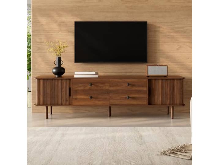 DUlVBPE TV-Lowboard 165 cm, MDF TV-Schrank mit 4 Schubladen und 2 Schiebetüren, großer Stauraum, runde Ecken