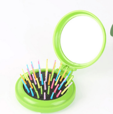 Inspired Deals Portable Folding Mirror Comb With Scalp Massage Brush Travel Hair Brush Mirror Compact Design green