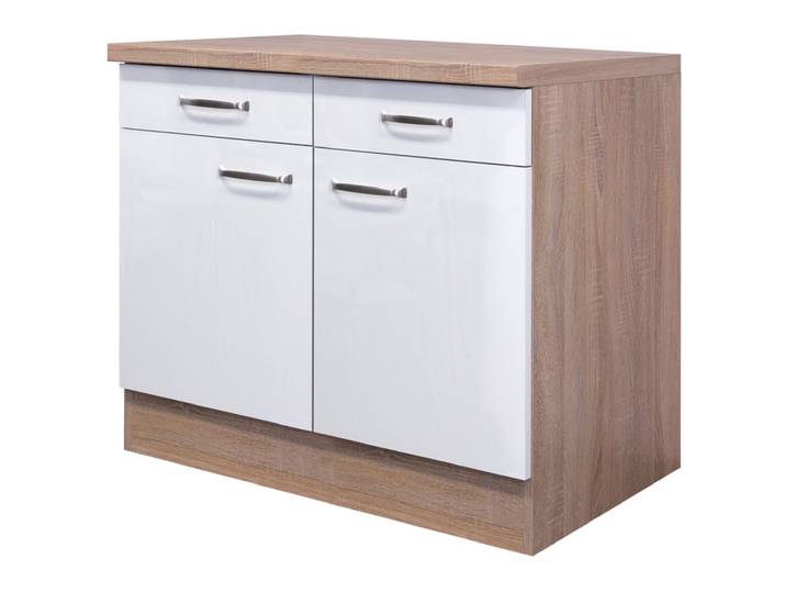 Küchen Unterschrank LUKE 100cm Weiß/Sonoma Eiche