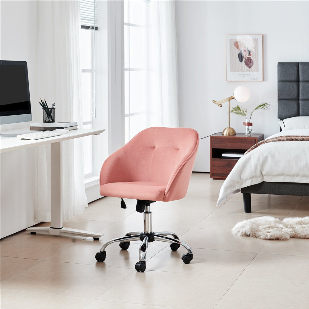 Yaheetech Ergonomic Desk Chair，Adjustable 360° Swivel Boucle Chair for Home and Office use Pink 86.5cm H X 60cm W X 60cm D