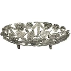 FineBuy, Dekoschale, Dekoschale Blätter Aluminium Schale 49cm Tischdeko Metall Wohnaccessoire Alu