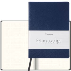 Hahnemühle Notizbuch Manuscript, recycletes Leder-Softcover, dunkelblau, 96 Blatt / 192 Seiten, 100 g/m², dotted, A5