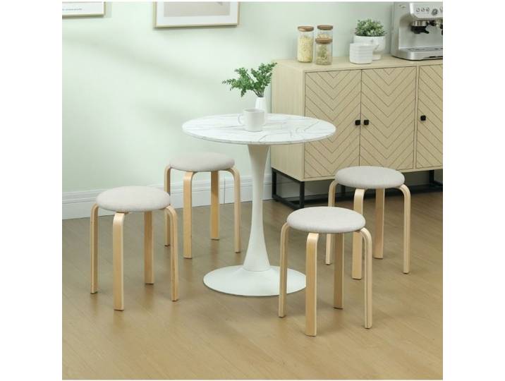 VUENOR Lot de 4 tabourets 40 x 40 x 45 cm blanc crème – empilables