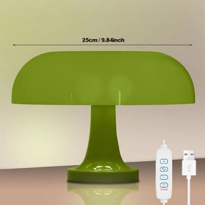 Inspired Finds Minimalist Modern Orange Mushroom Table Lamp Danish Designer Style green Usb Plug 9.84in