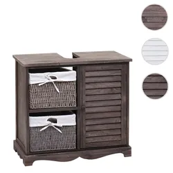 Waschbeckenunterschrank HWC-H20, Badezimmer Waschtisch, Massiv-Holz Korb-Schublade 60x65x31cm ~ shabby grau-braun
