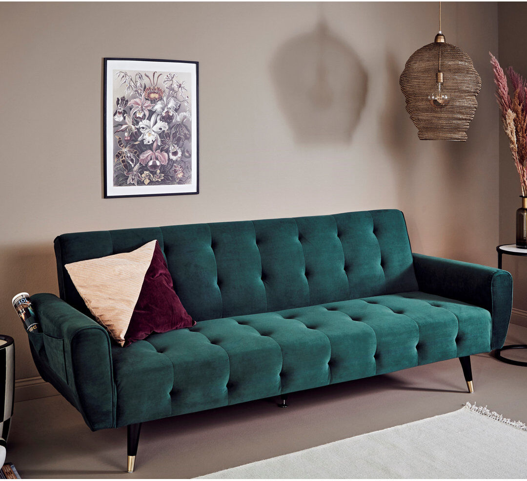 Mercury Shiflet 3 Seater Sleeper Opal Green Velvet 83cm H X 213cm W X 83cm D