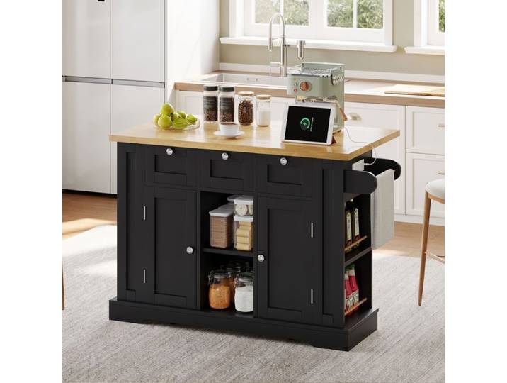 Îlot de cuisine mobile 132 cm plan pliant prise