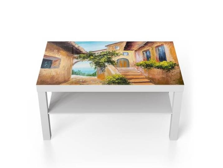 DEQORI Glastisch weiß groß 90x50 cm Motiv Sonnige Gassen ausgefallener Beistelltisch aus Glas Hochglanz Couchtisch fürs Wohnzimmer moderner Couch Tisch mit Design