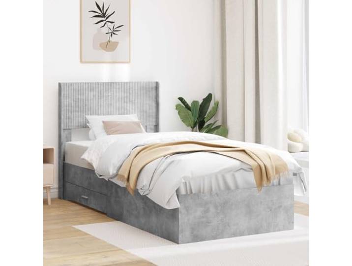 RJPLMFV Bettgestell mit Stauraum, Betongrau Lattenrost im Lieferumfang enthalten, robustes Holz, modernes minimalistisches Design, einfache Reinigung