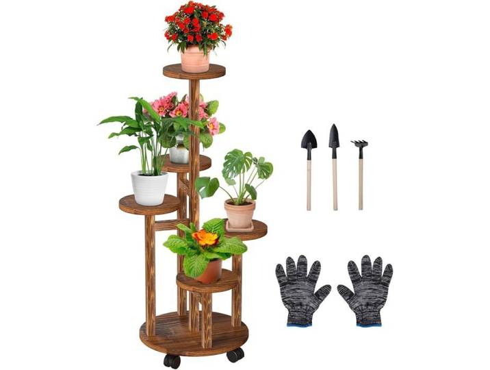 Étagère Plantes Bois 6 Niveaux Support Pots de Fleurs Multi-Plantes Meuble Décoratif pour Intérieur