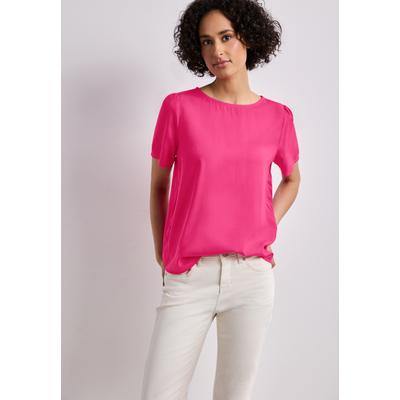 Kurzarmbluse STREET ONE, Damen, Gr. 40, pink (magenta dream), Stoff, 100% Viskose, unifarben, klassisch normal, Rundhals, abgesteppt, Blusen, mit Raffungen an den Ärmeln