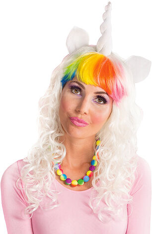 Lockenperücke "Einhorn", weiß/bunt