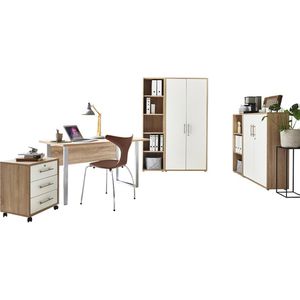 BMG-Möbel Büromöbel-Set Tabor Mini Kombi 4, Schreibtisch, 2 Schränke & 2 Regale, eiche / weiß