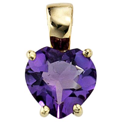 Herzanhänger JOBO "Anhänger Herz Amethystanhänger 12 mm", lila (lila, lila), Schmuckanhänger, Damen, Gelbgold 333, 333 Gold mit Amethyst