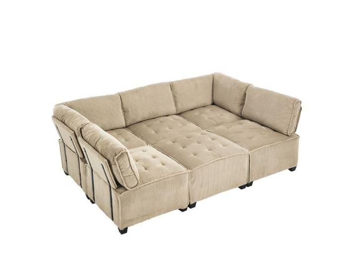 VLIVRA Canapé modulable 6 places - avec accoudoirs pillow top et structure robuste canapé design en velours kaki