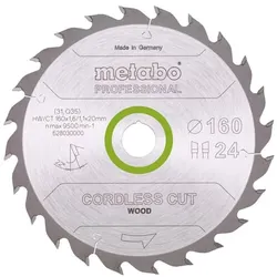 Metabo Kreissägeblatt Holz 160x20/16 mm 24 WZ 22° Akku Tauch - u. Handkreissägen