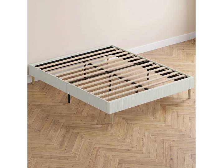 HOMCOM Lit Double 140x190cm Velours Rembourré Crème Rangement
