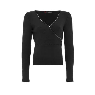 V-Ausschnitt-Pullover CIPO & BAXX "WP207", Damen, Gr. L, schwarz, Casual, regular fit, V-Ausschnitt, Pullover, mit Perlen-Besatz