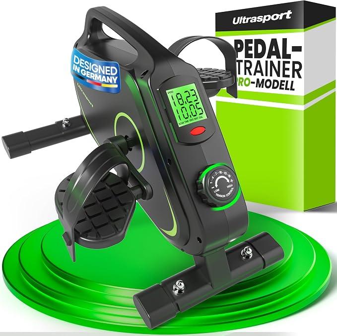 Pedaltrainer für Zuhause 16 Stufen inkl. Antirutsch-Matte und Gurt I , Extraleiser Arm- und Beintrainer im Sitzen I Deskbike, Schreibtisch Fahrrad, Grün