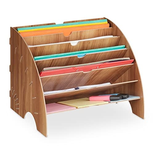 Relaxdays Brievenbak met 6 vakken, bruin, H x B x D: 27 x 34 x 27 cm