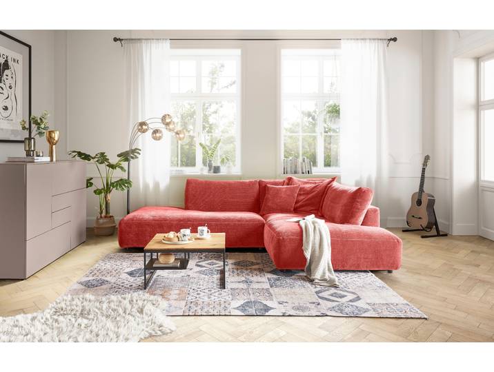Ecksofa MUSTERRING Lucia bequem, elegant & zeitlos, elegante Sofa ohne Armlehnen , orange (aperol), B:304cm H:81cm T:224cm, 100% Polyester, Sofas, Ecksofa, mit grossem Longchair, verschiedene Farben, B304 x T224 cm