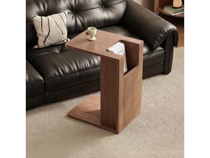 C-förmiger Beistelltisch aus Massivholz mit Offener Ablage, Platzsparend Platzsparender Beistelltisch Couch in C-Form mit offener Ablage für Sofa, Bett, Wohnzimmer, Schlafzimmer und kleine Räume