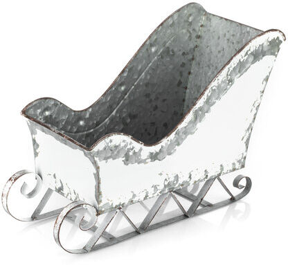 Metall-Schlitten, weiß-silber, 33 x 15 cm
