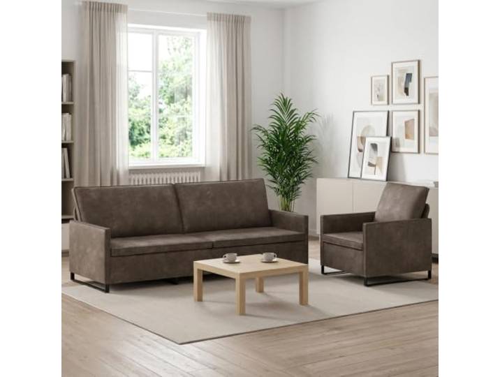 Sofa-Set 2 Stück Dunkelgrau Kunstwildleder Metallrahmen, Kissenrücken, Schaum- und Faser-Kissen, einfache Reinigung, modernes Design