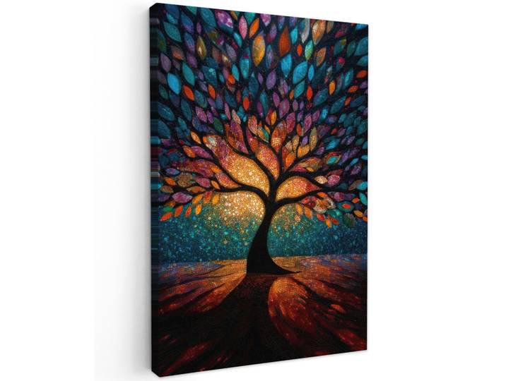LEINWANDBILD Mosaik - Bunt - Baum - Äste Deko XXL 80x120 cm