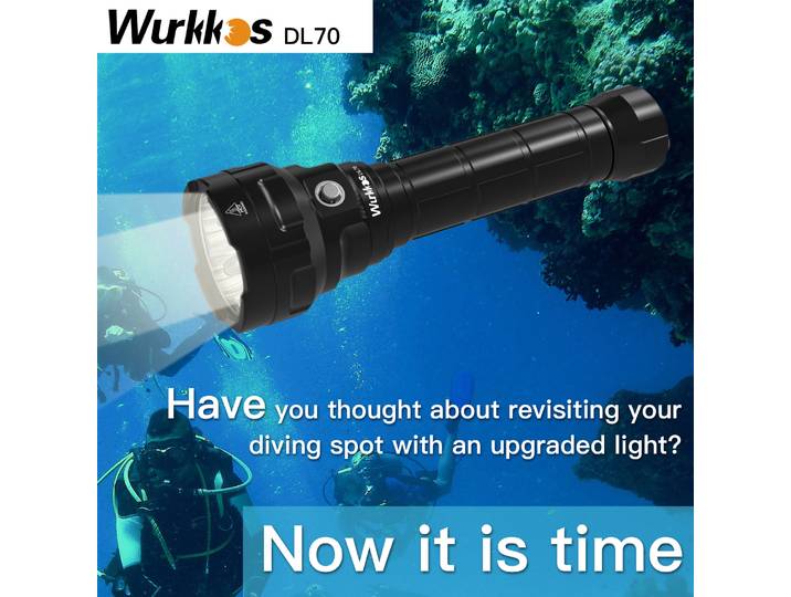 Wurkkos DL70 lampe de poche de plongée 13000LM projecteur haute puissance IPX8 étanche 4 * XHP50B lampe à LED 2*26650 lanterne sous-marine