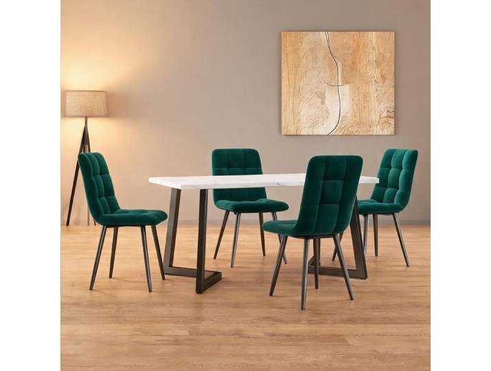 Classic green ensemble table à manger 4 chaises design contemporain plateau MDF pour cuisine ou salle à manger