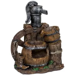 DELUKE Brunnen MANUEL Holz-/Stein-Optik Kunststoff Braungrau 61x45x34cm Gartendeko Teichdeko